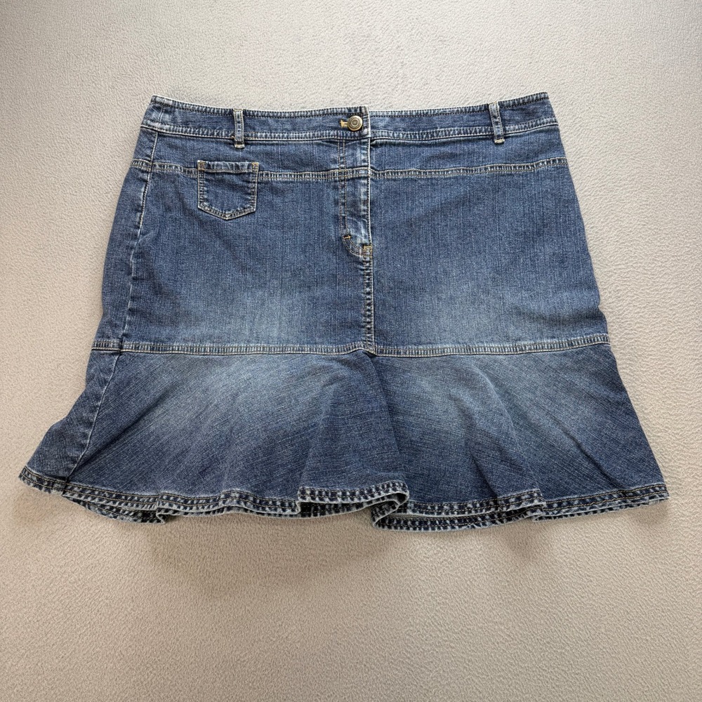 Ann Taylor Loft Denim Skirt 12 Blue Cotton Blend Flounce Hem Ruffled Mini Casual